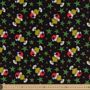 Dr Seuss Grinchmas Shiny Stars 112 cm Cotton Fabric Black 112 cm