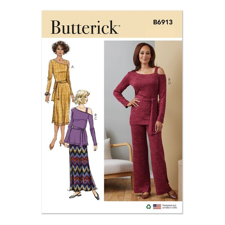 Butterick Sewing Pattern B6913 Misses' Knit Dress, Top, Skirt and Pants White Small - XX Large