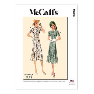McCall's Sewing Pattern M8338 Misses' Vintage Dresses and Belt White