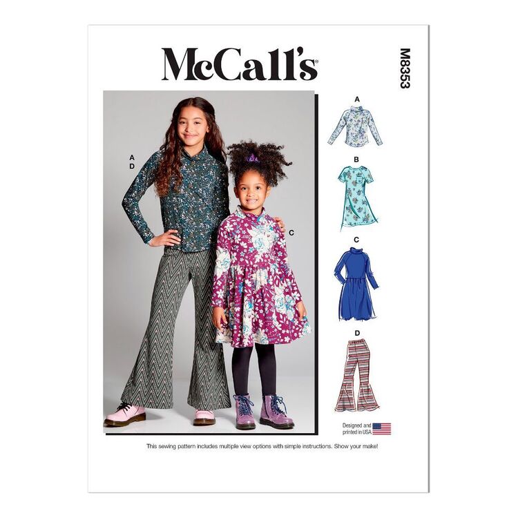 McCall's Sewing Pattern M8353 Children's and Girls' Knit Top, Dresses and Pants White