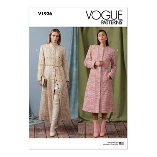 Vogue Sewing Pattern V1926 Misses' Coat in Two Lengths with Collar Variations White