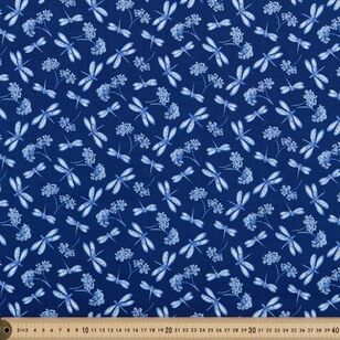 Annablue Dragonflies with Floral 112 cm Cotton Fabric Navy 112 cm