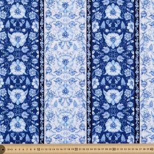 Annablue Border Stripe 112 cm Cotton Fabric Blue 112 cm