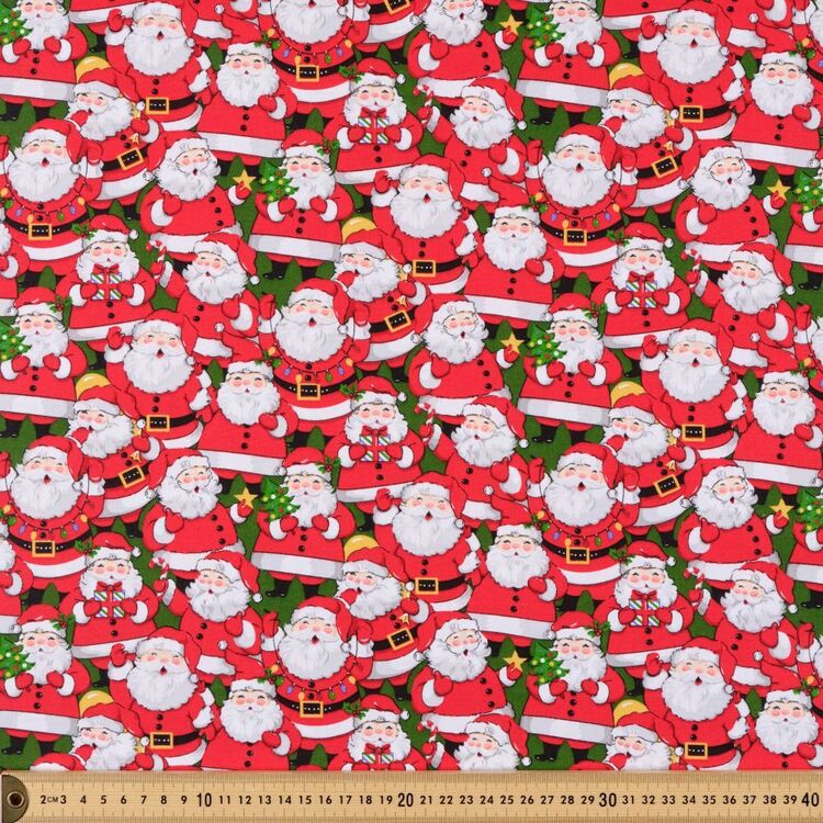 Picked Santa Clause with Glitter Overlay 112 cm Cotton Fabric Red 112 cm