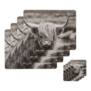 Culinary Co Highland Cow Placemat & Coaster Set Grey