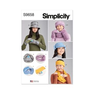Simplicity Sewing Pattern S9658 Misses' Hats, Headband, Mittens in Sizes S-M-L Cowl and Infinity Scarf White Small - Large