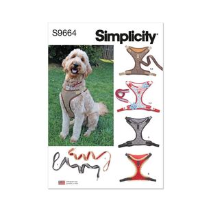 Simplicity Sewing Pattern S9664 Dog Harnesses in Sizes S-M-L and Leash with Trim Options White All Sizes