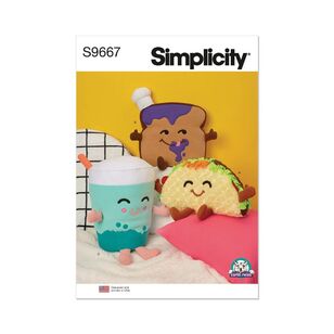 Simplicity Sewing Pattern S9667 Plush Taco, Toast and Bubble Tea White One Size