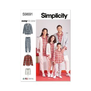 Simplicity Sewing Pattern S9691 Boys', Girls' and Adults' Lounge Skirt, Cardigan and Joggers White