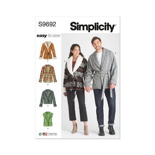 Simplicity Sewing Pattern S9692 Unisex Jacket, Vest and Belt White X Small - XX Large