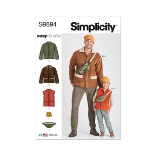 Simplicity Sewing Pattern S9694 Boys' and Men's Jacket, Vest, Hat and Crossbody Bag White S-L/S-XL