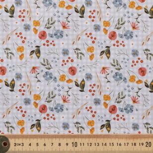 Farm Country Flowers on Check 112 cm Cotton Fabric Grey 112 cm