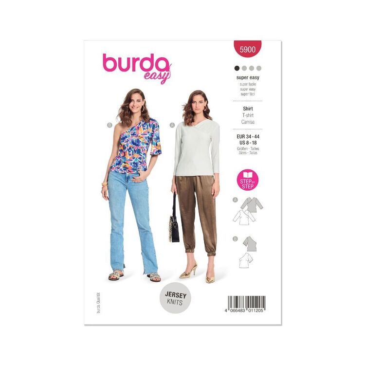 Burda Sewing Pattern B5900 Women's T-Shirt White 8-18 (34-44)