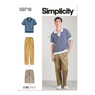 Simplicity Sewing Pattern S9718 Men's Knit Top, Cargo Pants and Shorts White