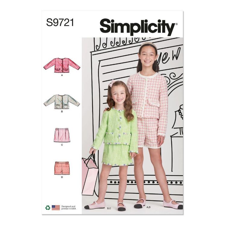 Simplicity S9721 Children's & Girls' Jackets, Skirt & Shorts Pattern