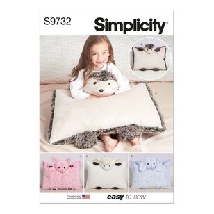 Simplicity Sewing Pattern S9732 Plush Animal Pillow Cases White One Size