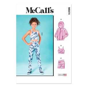 McCall's Sewing Pattern M8374 Girls' Knit Jacket, Cropped Top and Leggings in Two Lengths White Small - Large