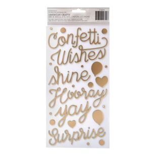 American Crafts Thickers Pink Pailsee Confetti Wishes Gold Phrase Stickers Gold
