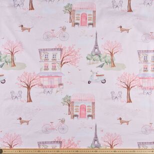 Paris Dreaming 150 cm Printed Cotton Canvas Fabric Pink 150 cm