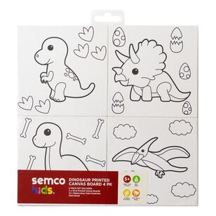 Semco Kids Dinosaur Printed Canvas Board 4 Pack Multicoloured