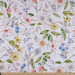 Martha Floral 150 cm Printed Cotton Canvas Fabric White & Multicoloured 150 cm