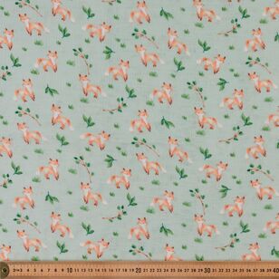 Fox Printed 140 cm Organic Cotton Muslin Fabric Green 140 cm