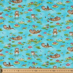 Henry Glass River Romp Otters & Lily Pads 112 cm Cotton Fabric Blue 112 cm
