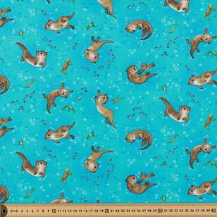 Henry Glass River Romp Underwater Otters 112 cm Cotton Fabric Blue 112 cm