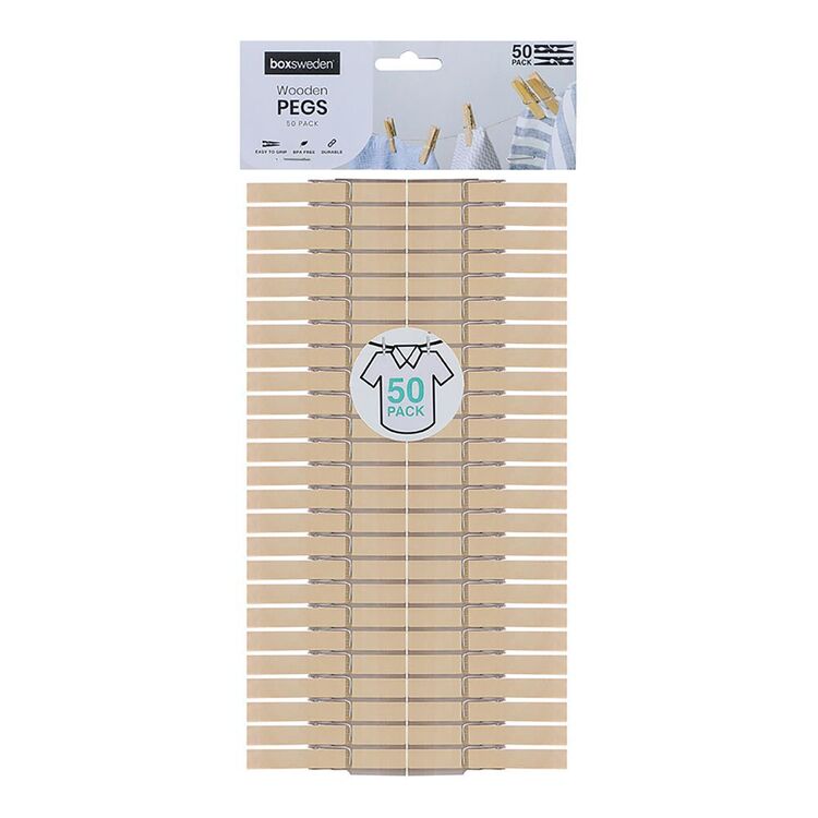 Boxsweden Wooden Clothes Pegs 50 Pack Natural | Spotlight New Zealand
