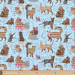 Life Is Better With A Cat Tossed Cats 112 cm Cotton Fabric Blue 112 cm