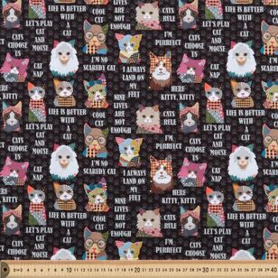 Life Is Better With A Cat Cat Word 112 cm Cotton Fabric Black 112 cm
