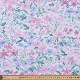 Floral Bloom Printed 148 cm Cotton Linen Jersey Fabric Lilac 148 cm
