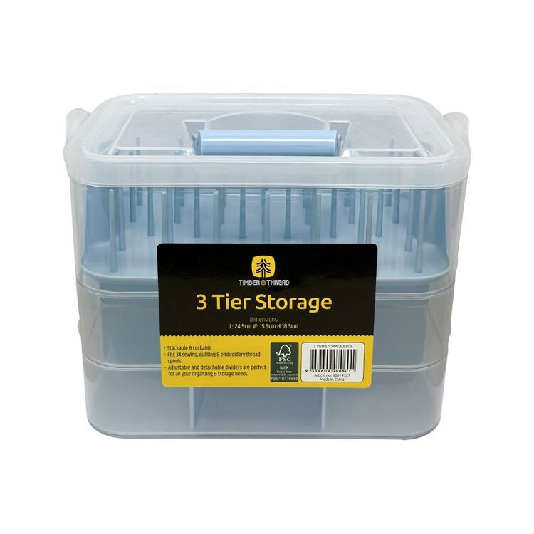 Timber & Thread 3 Tier Storage Blue 24.5 cm x 15.5 cm x 18.5 cm