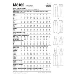 McCall's Sewing Pattern M8162 Misses' Flared Jeans, Overalls, Skinny Jeans & Shortalls White