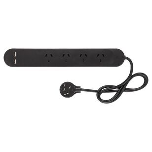 HPM Standard 4 Outlet USB Charge Powerboard Black