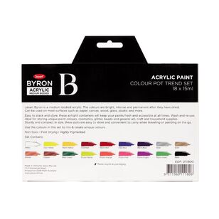 Jasart Byron Acrylic Paint Colour Pot Trend Set Multicoloured 18 Piece