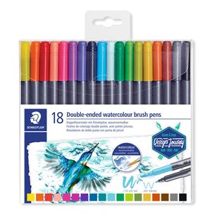 Staedtler Double-Ended Watercolour Brush Pens 18 Pack Multicoloured