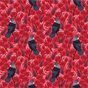 Kiwiana In Bloom Tui 112 cm Cotton Fabric Multicoloured & Red 112 cm