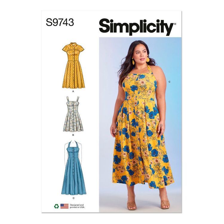 Simplicity S9743 Women's Button Front Dresses with Side Pockets Pattern Simplicity S9743 Women's Button Front Dresses with Side Pockets Pattern