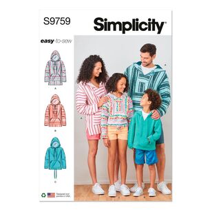 Simplicity Pattern S9759 Children's, Teens' and Adults' Hoodie White XS - L / XS - XL