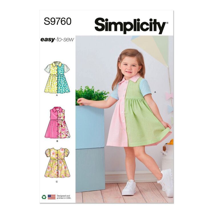 Simplicity S9760 Toddlers' Dress with Sleeve Variations Pattern