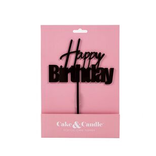 Cake & Candle Happy Birthday Acrylic Cake Topper Black