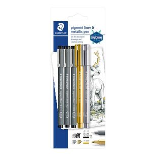 Staedtler Pigment Liner & Metallic Pens Metallic 5 Pack