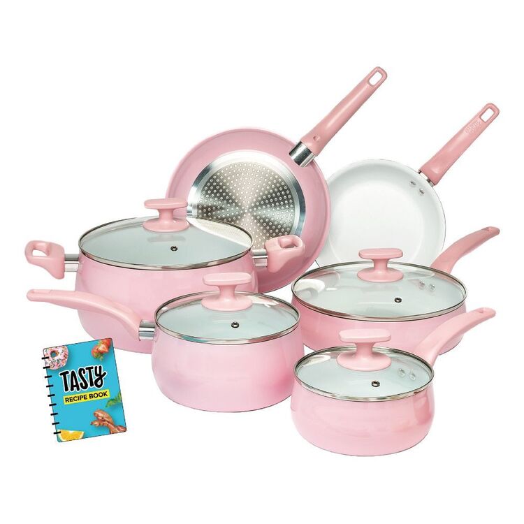 Tasty - Our pink cookware set is almost too pretty to use! Get it or gift  it for that special someone or yourself - no judgement! Available now at  Walmart 👉 bzfd.it/PrettyinPink