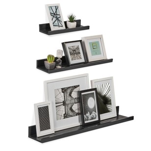Cooper & Co Set of 3 Wall Shelves Black 7 x 90 x 14 cm