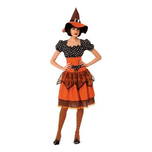 Polka Dot Witch Adult Costume Black & Orange