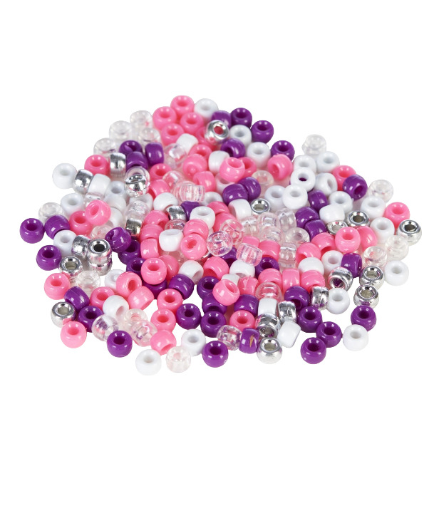 Pink, purple, white and clear plastic pony beads