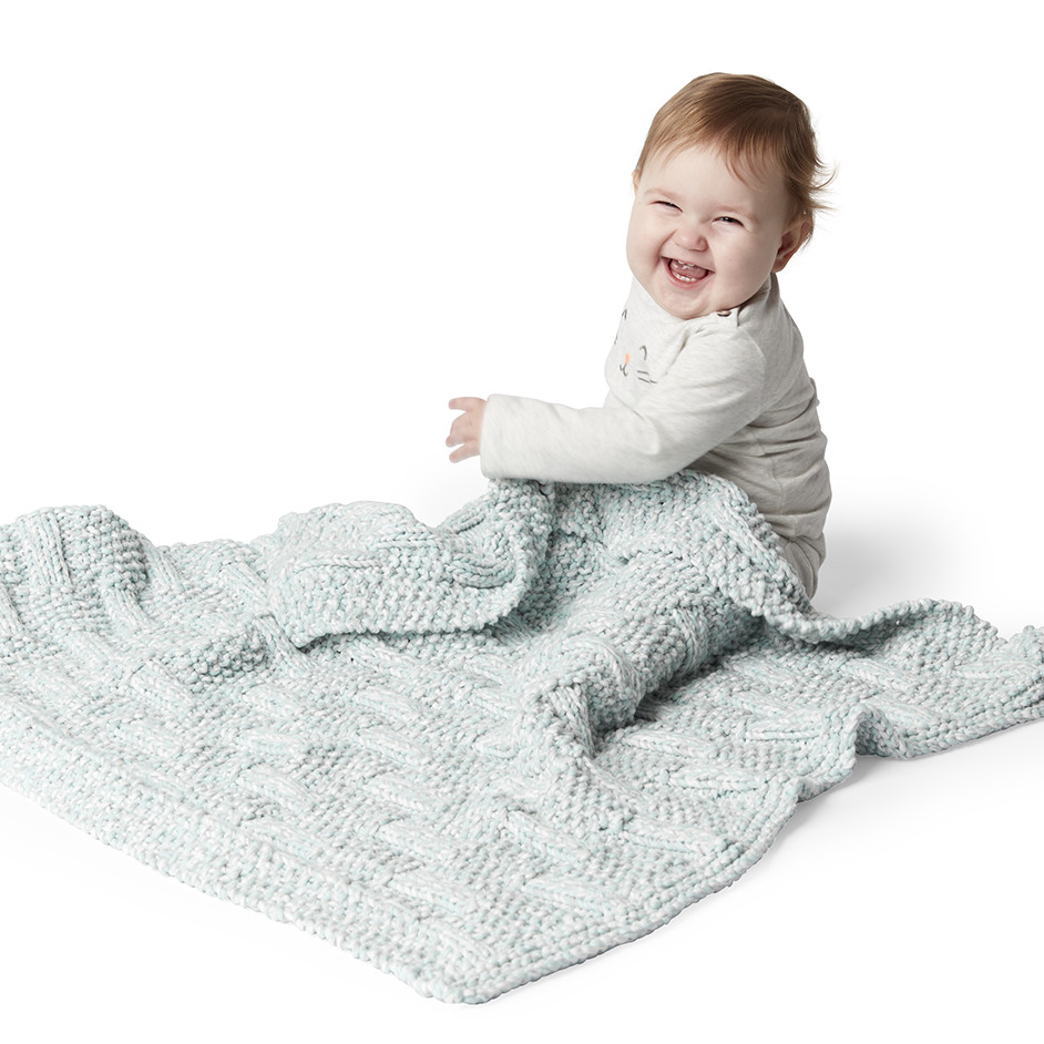 Bernat Baby Marly Knit Block Stitch Baby Blanket Project