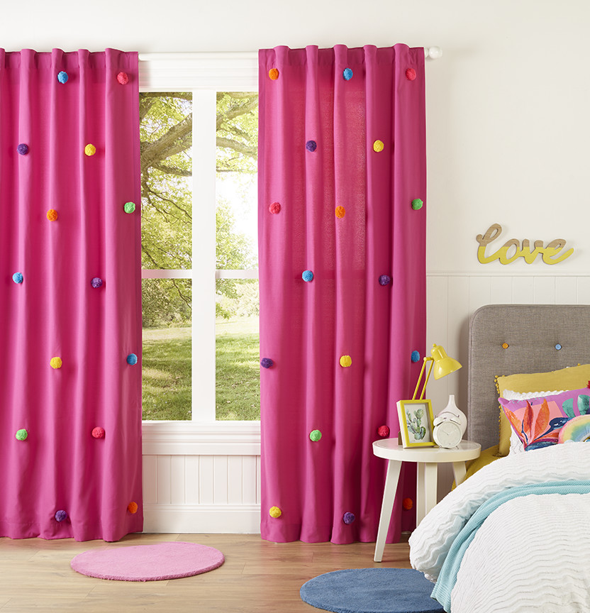 DIY Pink Pom Pom Kids Curtain Project