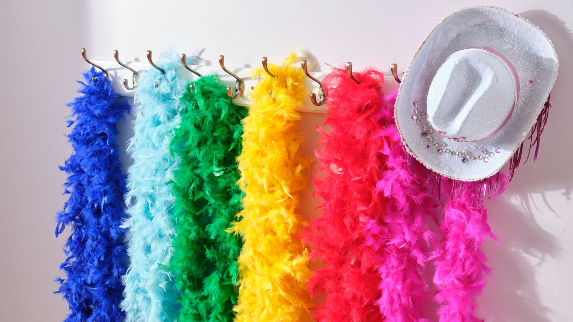 Be concert ready in matching rainbow feather boas with all your friends